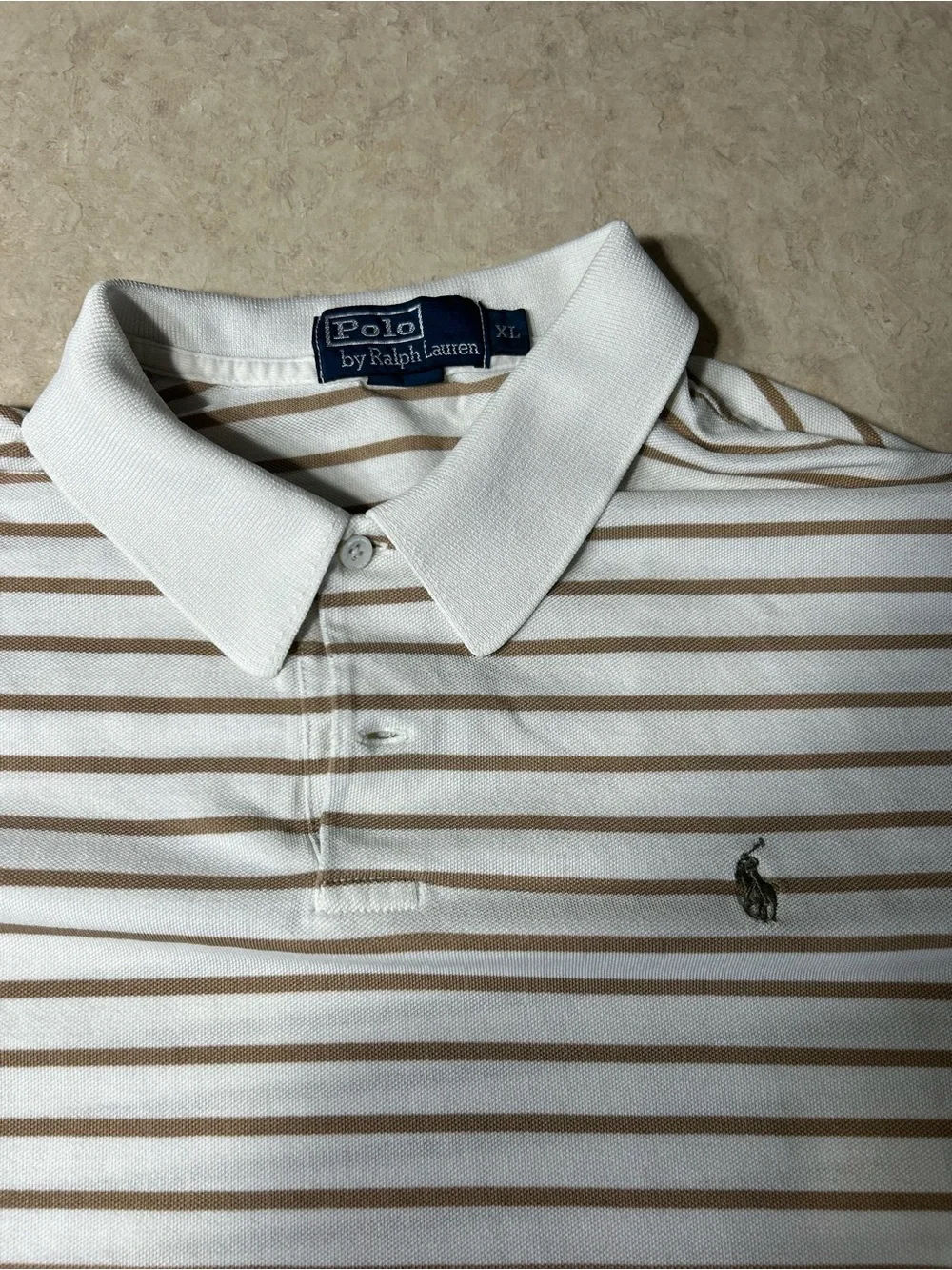Pair (2) Polo By Ralph Lauren XL Teal And White With Brown Stripes Polos